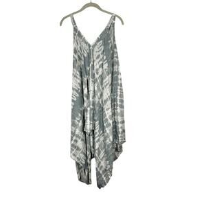 Japna Grayish Blue White Tie Dye Look Design Loose Fit Romper Small